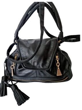 Chloe Black Leather Shoulder Bag with Tassel Details